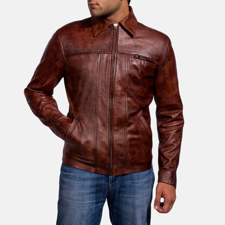Mens Abstract Maroon Leather Jacket 2-1491374455704